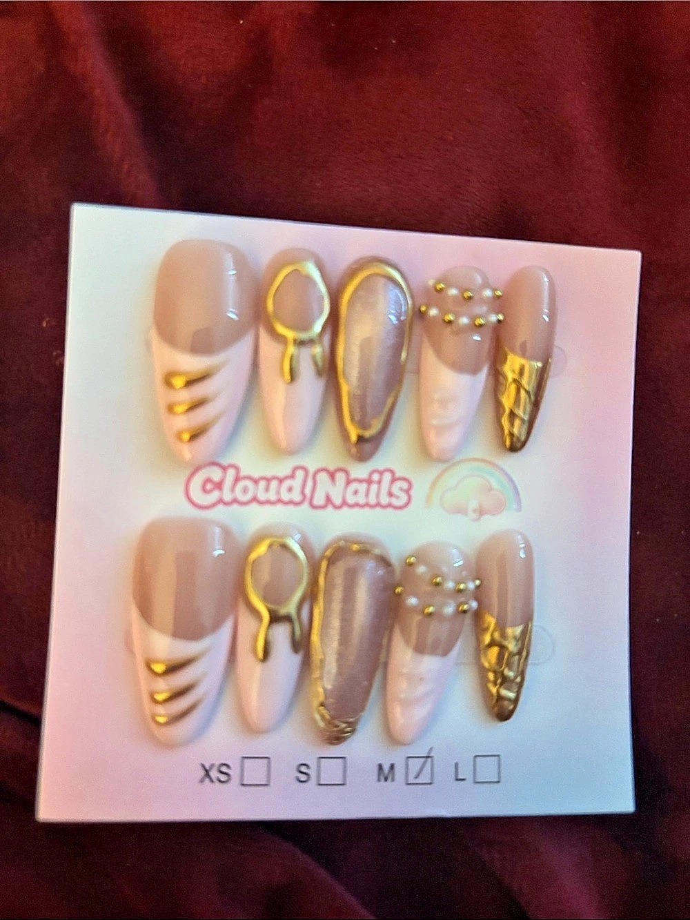 Cloud Nails Pink & Gold Press-On Nails Size Medium